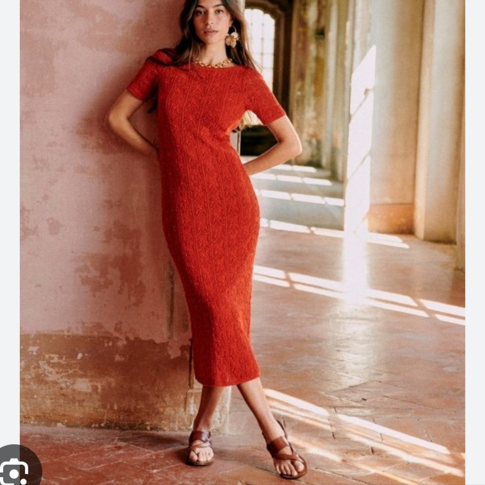 Sézane Zayn Midi Dress Terre Battue Red Lace Knit XL NWT